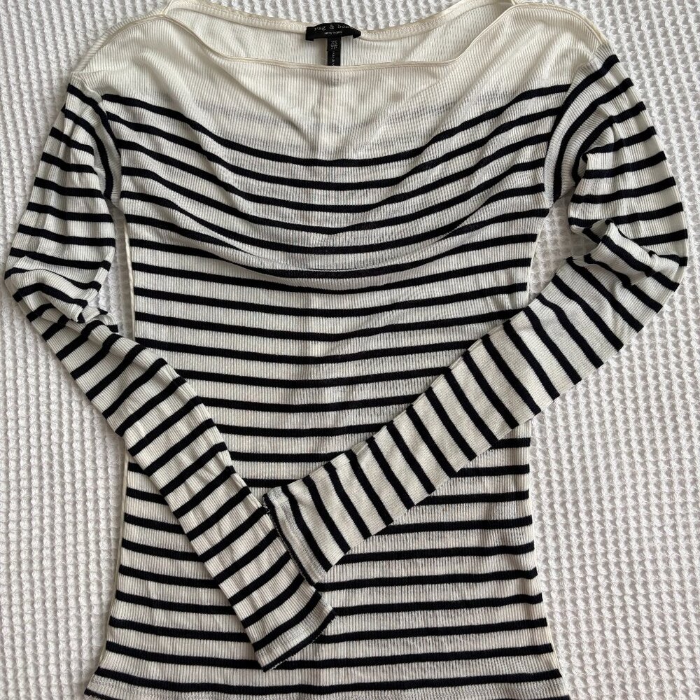 Rag & Bone Striped Ribbed Knit Top – Boat Neck – XS